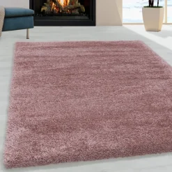 Fluffy Shaggy Tæppeløber Ensfarvet - Rosa