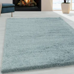 Fluffy Shaggy Tæppeløber Ensfarvet - Blå