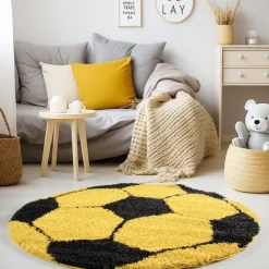 Fun Rund Børnetæppe Fodbold - Gul