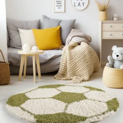 Fun Rund Børnetæppe Fodbold - Grøn