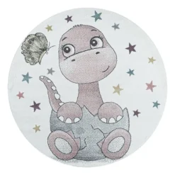 Funny Rund Børnetæppe Dinosaur - Pink
