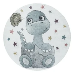 Funny Rund Børnetæppe Dinosaur - Blå