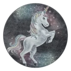 Funny Rund Børnetæppe Enhjørning - Grå