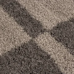 Gala Rund Shaggy tæppe Ternet - Brun