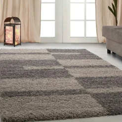 Gala Shaggy tæppe Ternet - Brun