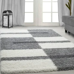 Gala Shaggy tæppe Ternet - Lysegrå