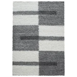 Gala Shaggy Tæppeløber Ternet - Lysegrå