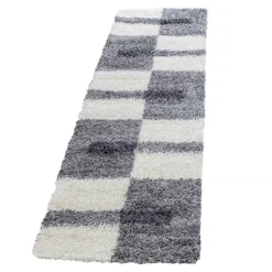 Gala Shaggy Tæppeløber Ternet - Lysegrå