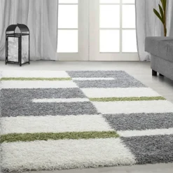 Gala Shaggy Tæppeløber Ternet - Grøn