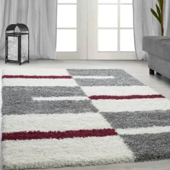 Gala Shaggy Tæppeløber Ternet - Rød