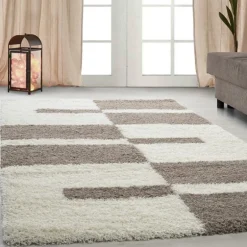 Gala Shaggy Tæppeløber Ternet - Beige