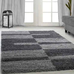 Gala Shaggy Tæppeløber Ternet - Grå