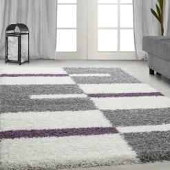 Gala Shaggy Tæppeløber Ternet - Lilla