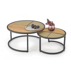 GARMINA sæt af to sofaborde, guldegetræ / Sort