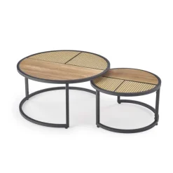 GARMINA sæt af to sofaborde, guldegetræ / Sort