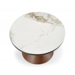 GENESIS sofabord Ø70 - Hvid marmor / Valnød