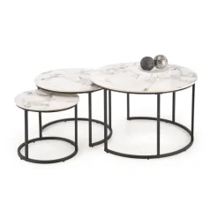 GILDA sæt med tre sofaborde, Hvid marmor / Sort