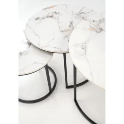 GILDA sæt med tre sofaborde, Hvid marmor / Sort
