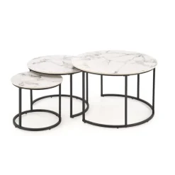 GILDA sæt med tre sofaborde, Hvid marmor / Sort