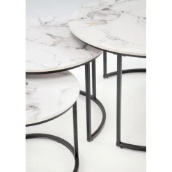 GILDA sæt med tre sofaborde, Hvid marmor / Sort