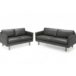 Glostrup 2+3 pers lædersofasæt Sort