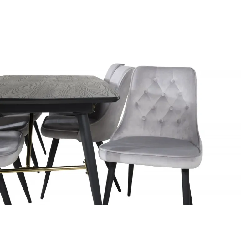 Gold t Spisebordssæt - Sort, Messing og Lysegrå