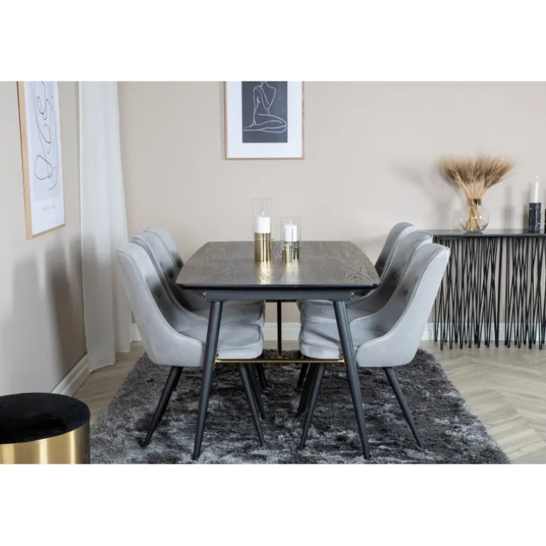 Gold t Spisebordssæt - Sort, Messing og Lysegrå