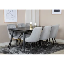 Gold t Spisebordssæt - Sort, Messing og Lysegrå