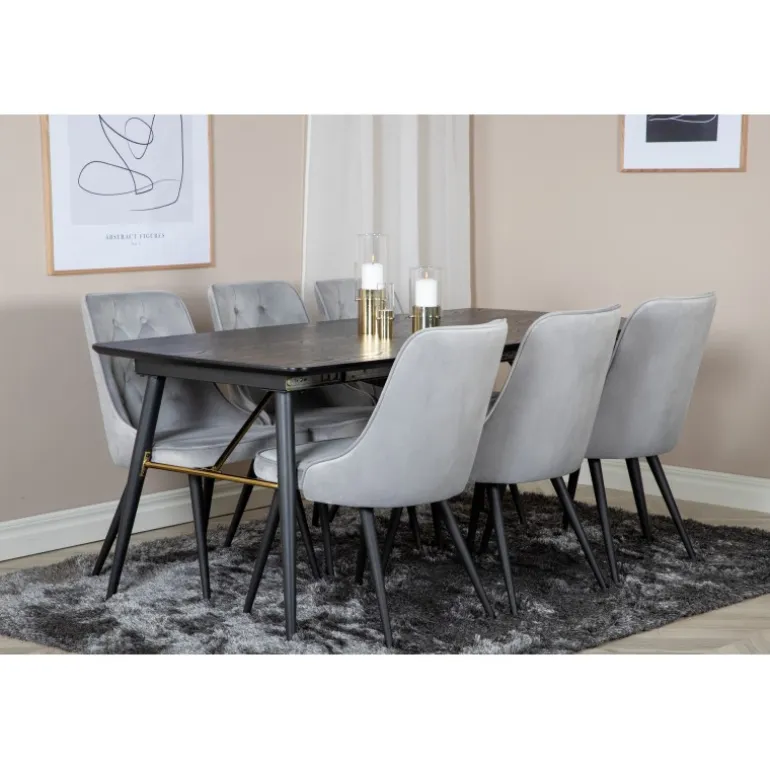 Gold t Spisebordssæt - Sort, Messing og Lysegrå