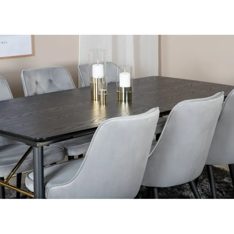 Gold t Spisebordssæt - Sort, Messing og Lysegrå