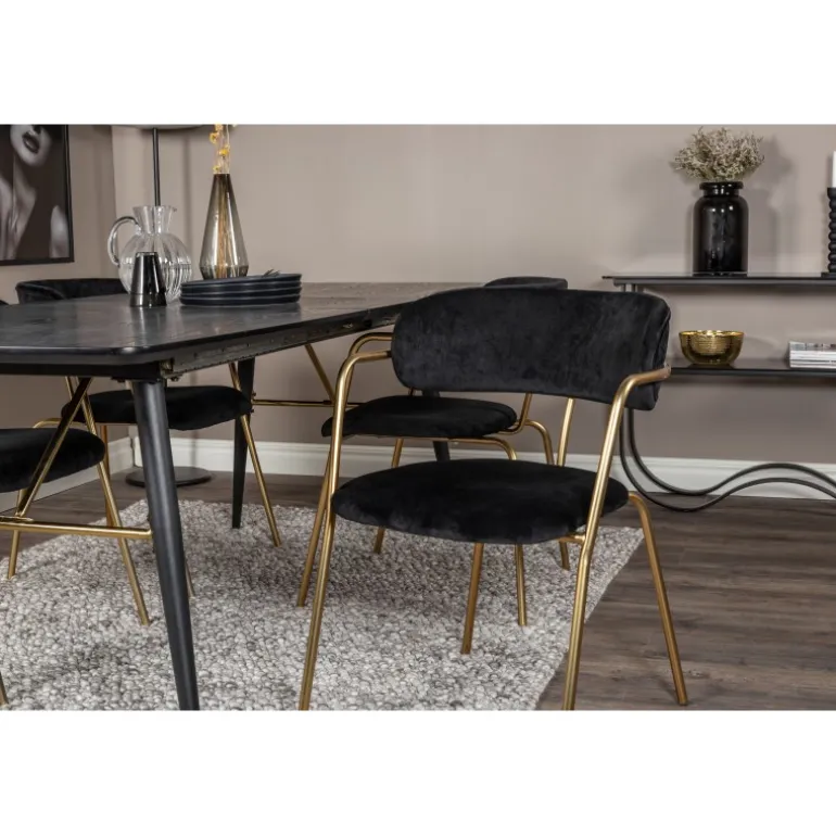 Guld Spisebordssæt - Sort og Messing