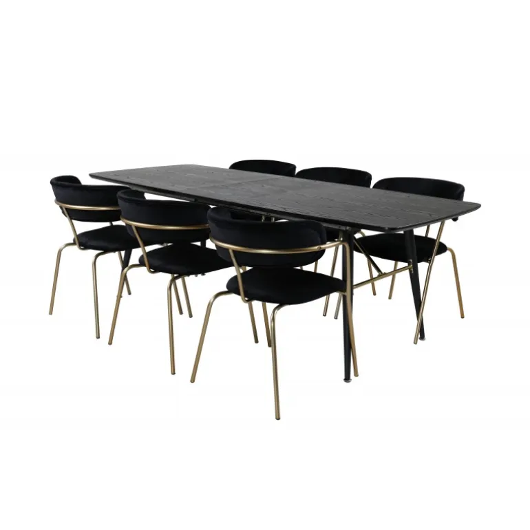 Guld Spisebordsæt - Sort og Messing