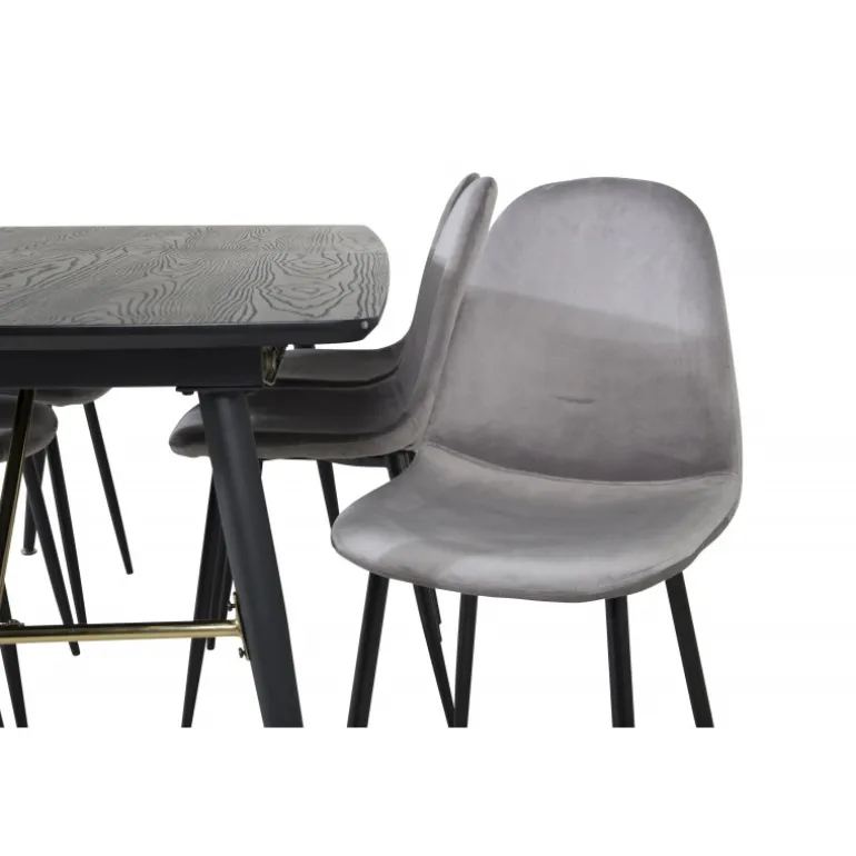 Guld Spisestue Sæt - Sort, Messing og Lysegrå