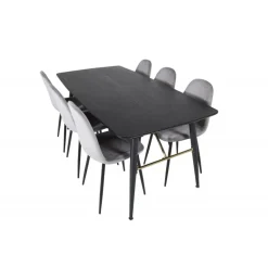 Guld Spisestue Sæt - Sort, Messing og Lysegrå