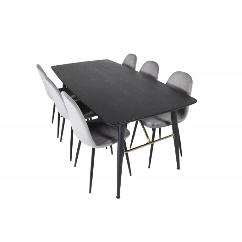 Guld Spisestue Sæt - Sort, Messing og Lysegrå
