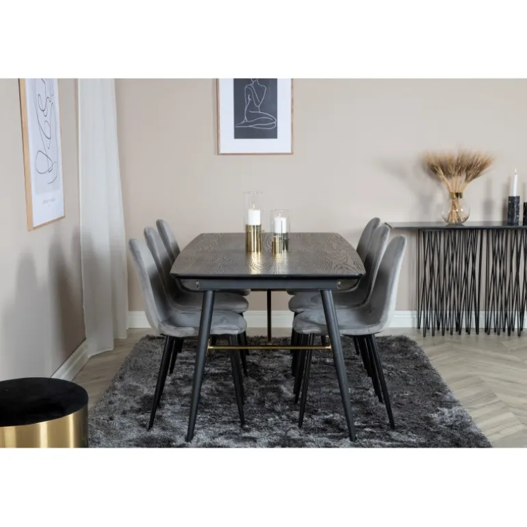 Guld Spisestue Sæt - Sort, Messing og Lysegrå