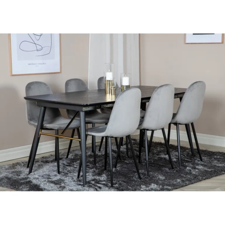 Guld Spisestue Sæt - Sort, Messing og Lysegrå