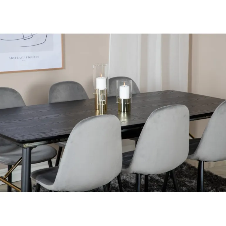 Guld Spisestue Sæt - Sort, Messing og Lysegrå