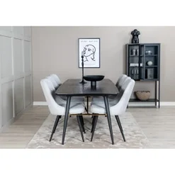 Guld Spisestuesæt - Sort, Messing og Lysegrå