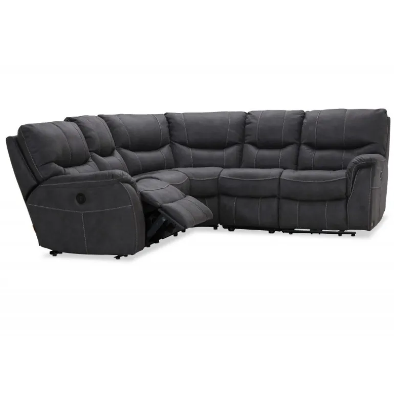 HAGA Colorado hjørnesofa grå stof/læder PU m. reclinerfunktion