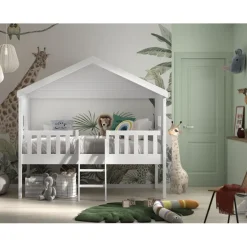 Halvhøj juniorseng husdesign 90 x 200 cm – hvid