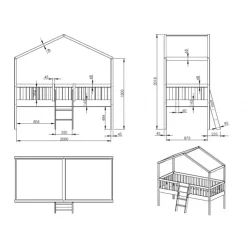 Halvhøj juniorseng med hustag 90 x 200 – Dallas, hvid