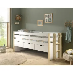 Halvhøj seng 90 x 200 – Margrit, natur/hvid