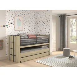 Halvhøj seng 90 x 200 – Sam i eg med udtræksskrivebord