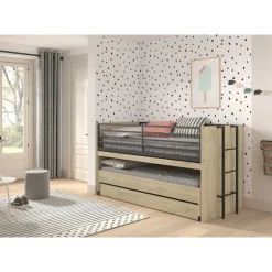 Halvhøj seng 90 x 200 – Sam i eg med udtræksskrivebord