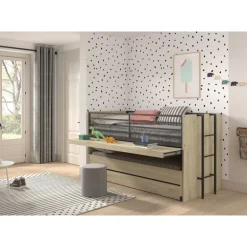 Halvhøj seng 90 x 200 – Sam i eg med udtræksskrivebord