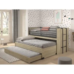 Halvhøj seng 90 x 200 – Sam i eg med udtræksskrivebord