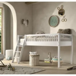 Halvhøj seng 90 x 200 cm – Forrest Beech, hvid