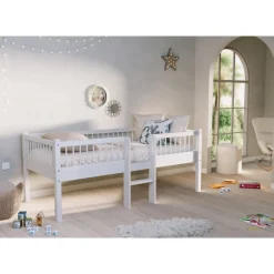 Halvhøj seng 90 x 200 cm – Forrest Bøg, hvid