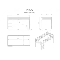 Halvhøj seng 90 x 200 cm – Pino, natur